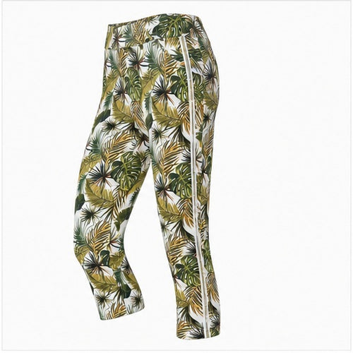 Angelle Milan Capri Broek Travelstof - Groen Palmprint - zijaanzicht