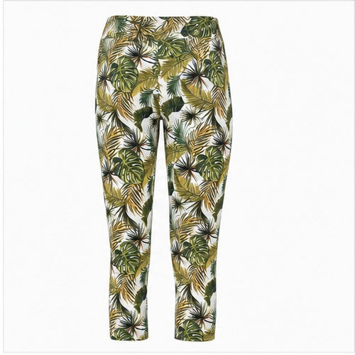 Angelle Milan Capri Broek Travelstof - Groen Palmprint - achteraanzicht