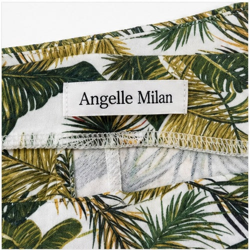 Angelle Milan Capri Broek Travelstof - Groen Palmprint - detail van materiaal en afwerking