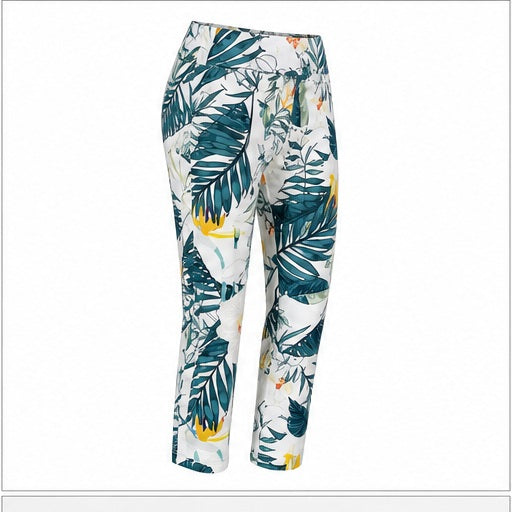 Angelle Milan Capri Broek Travelstof - Wit Teal Leaf Print - zijaanzicht