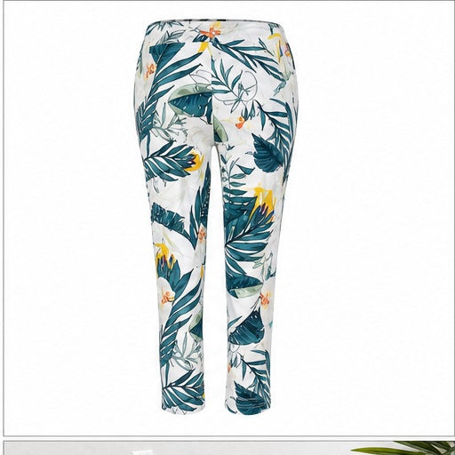 Angelle Milan Capri Broek Travelstof - Wit Teal Leaf Print - achteraanzicht