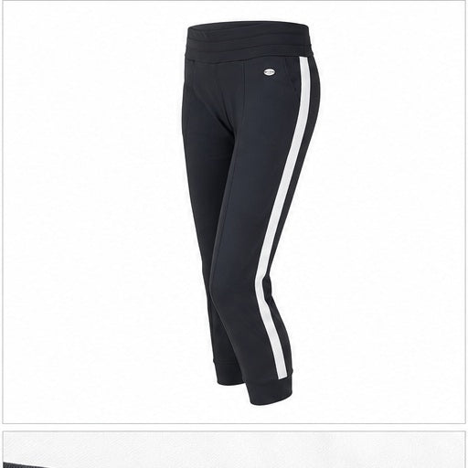 Angelle Milan Capri Broek Travelstof - Zwart met Witte Zijstreep - zijaanzicht