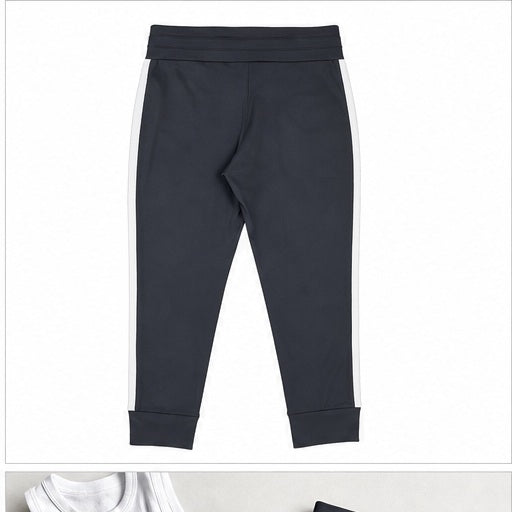 Angelle Milan Capri Broek Travelstof - Zwart met Witte Zijstreep - achteraanzicht