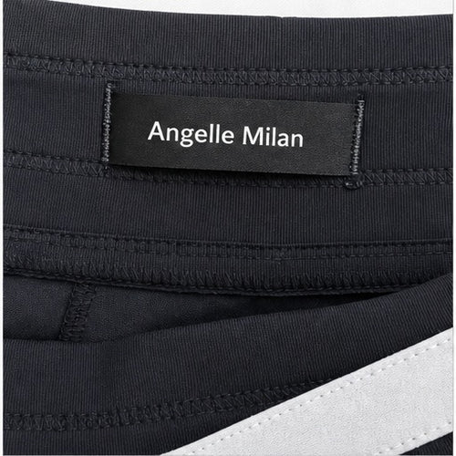 Angelle Milan Capri Broek Travelstof - Zwart met Witte Zijstreep - detail van materiaal en afwerking
