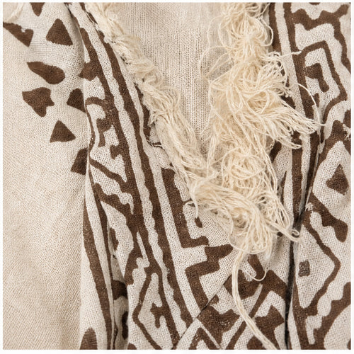 HS Katoenen Zomerjurk Ibiza Halter - Boho Prints - Katoenen Zomerjurk Bruin Boho Fringe - detail van materiaal en afwerking