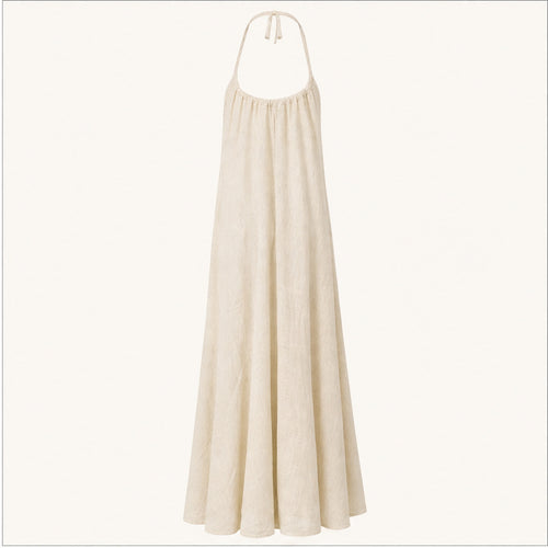 HS Katoenen Zomerjurk Ibiza Halter - Eye Print - Katoenen Zomerjurk Beige Eye Print - achteraanzicht