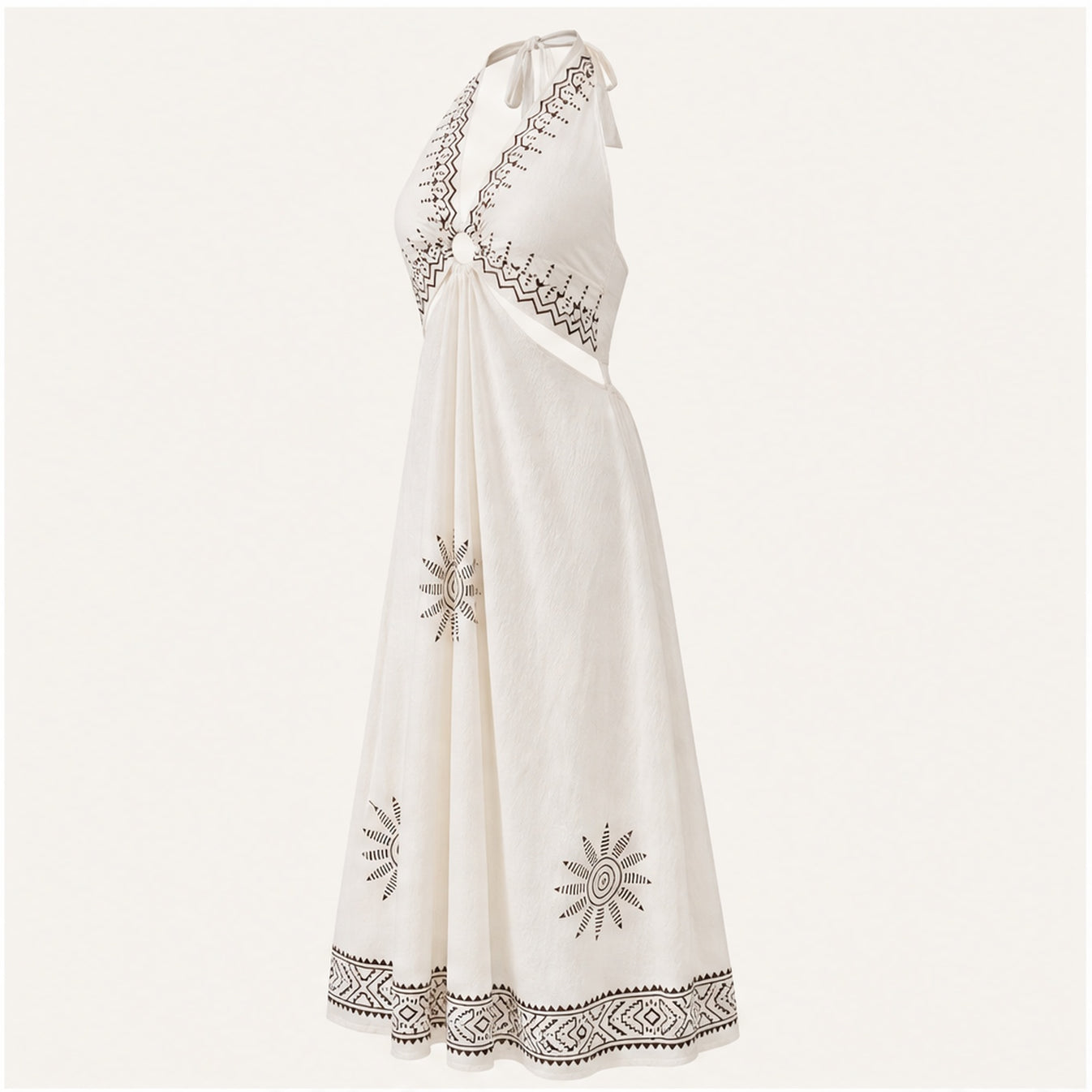 HS Katoenen Zomerjurk Ibiza Halter - Border Prints - Katoenen Zomerjurk Wit Sun Border - zijaanzicht