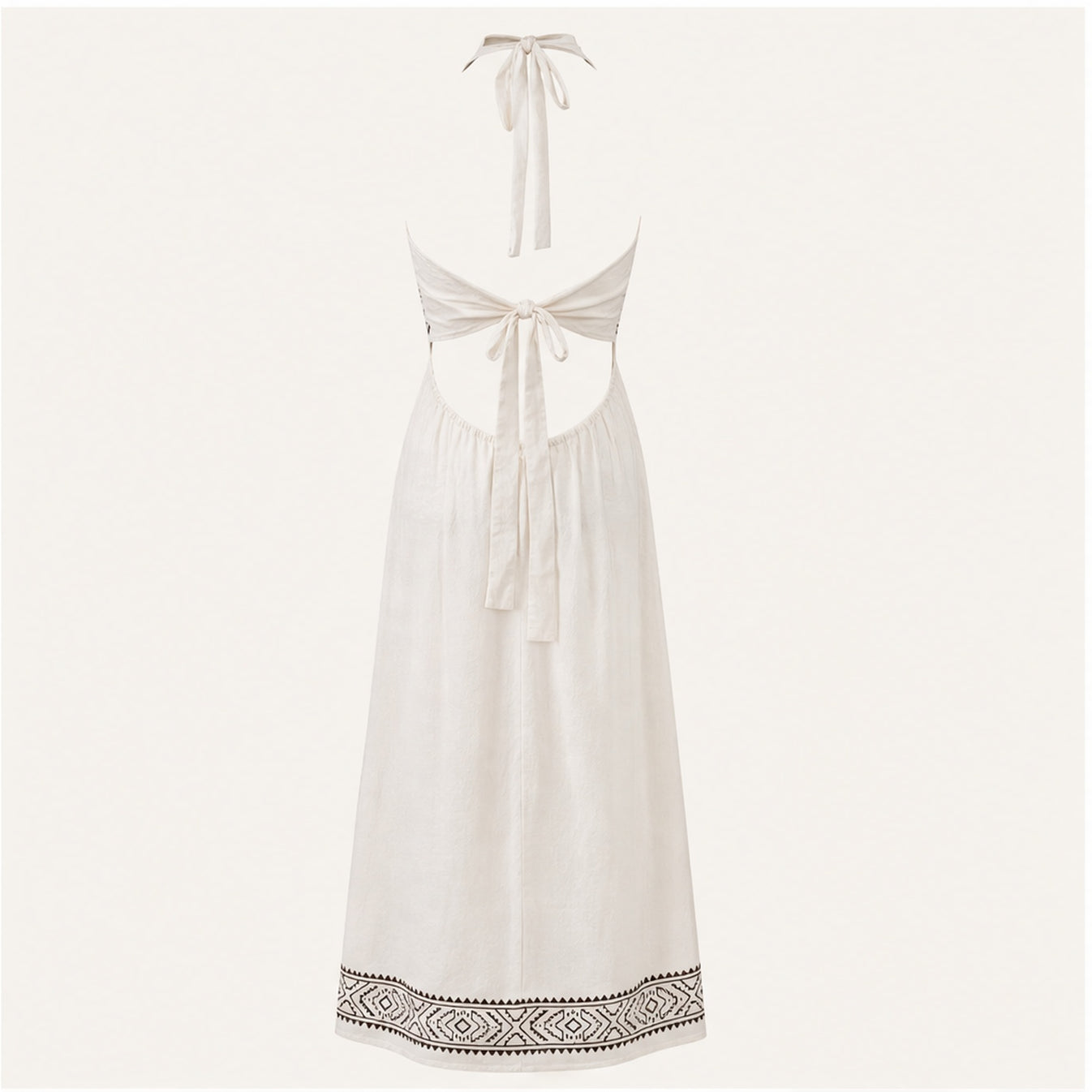 HS Katoenen Zomerjurk Ibiza Halter - Border Prints - Katoenen Zomerjurk Wit Sun Border - achteraanzicht