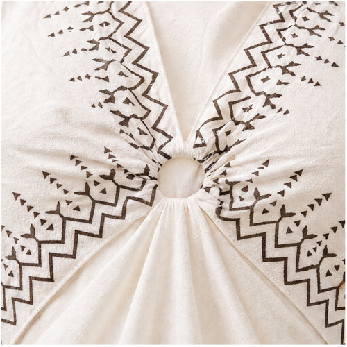 HS Katoenen Zomerjurk Ibiza Halter - Border Prints - Katoenen Zomerjurk Wit Sun Border - detail van materiaal en afwerking