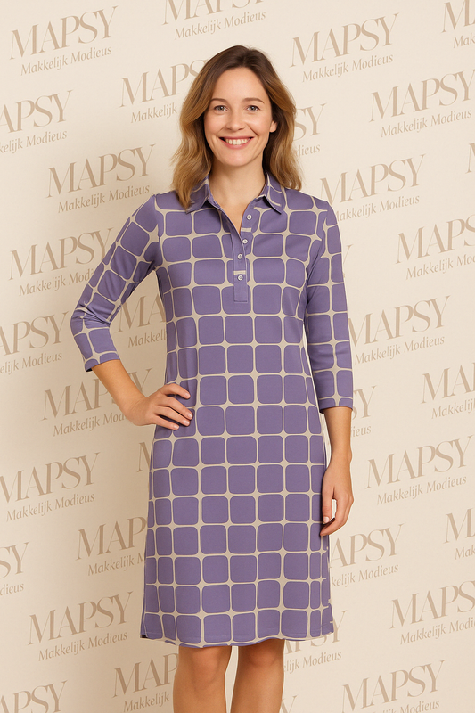 Angelle Milan – travelstof jurk voor dames – Lila blocks Jurk – Ademend – Kreukherstellend – Duurzame jurk - Mapsy B.V