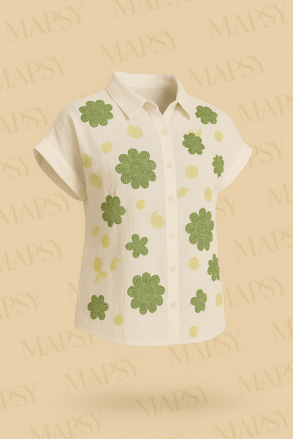 Suzzy & Milly Katoenen Zomerblouse – Witte Blouse met Groene Geborduurde Bloemen (S/M/L) - Mapsy B.V