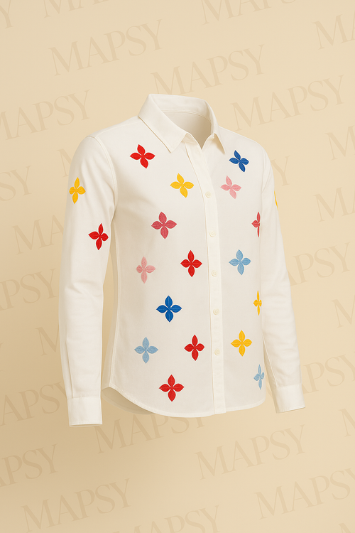 Suzzy & Milly Vrolijke Blouse – Witte Blouse met Kleurrijke Geborduurde Bloemen (S/M/L) - Mapsy B.V
