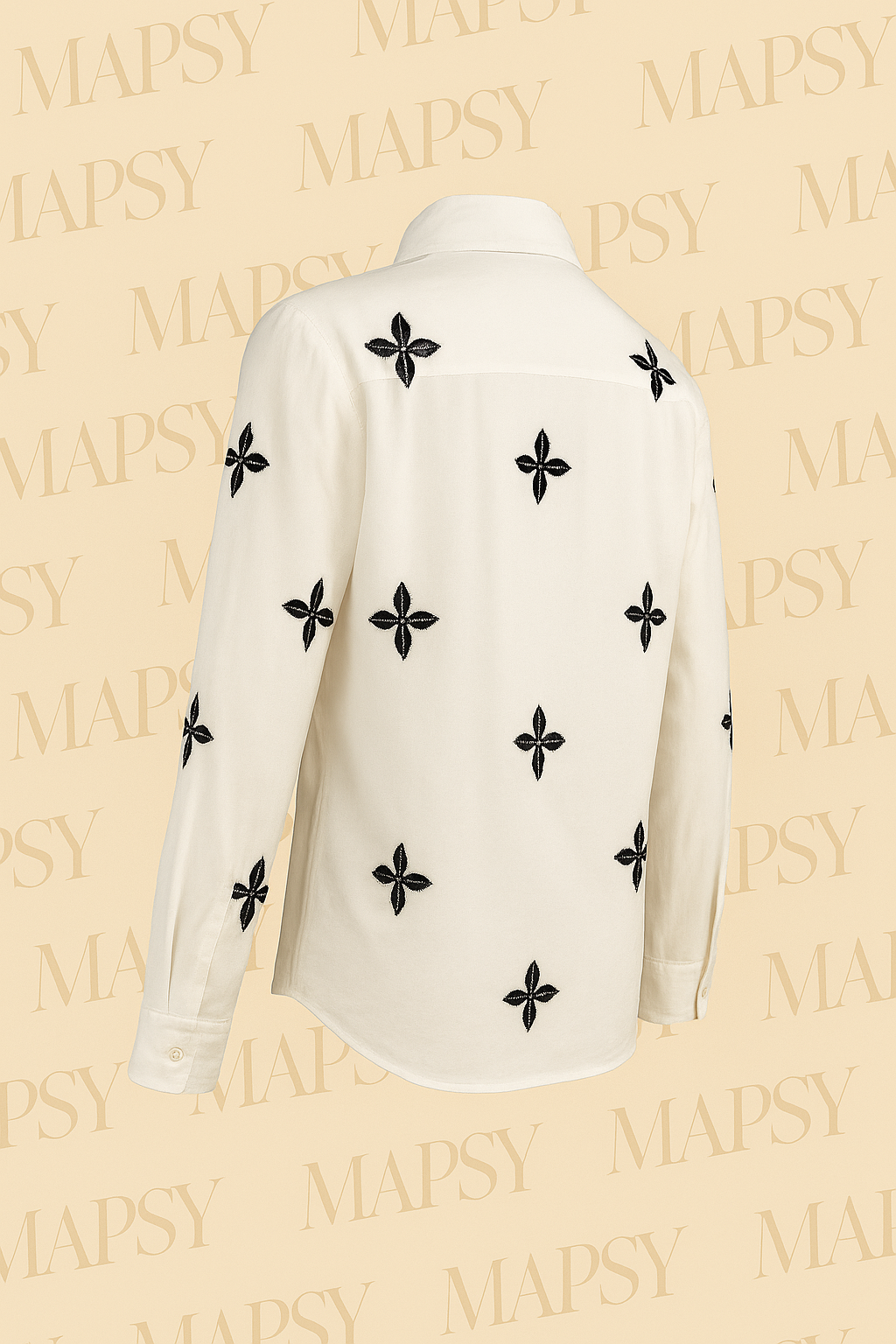 Suzzy & Milly Crèmekleurige Blouse – Blouse met Zwarte Geborduurde Bloemen (S/M/L) - Mapsy B.V