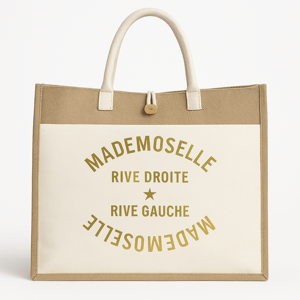 Mademoiselle Jute Shopper – Rive Droite Rive Gauche in Wit & Goud - Mapsy B.V