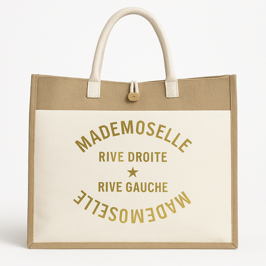 Mademoiselle Jute Shopper – Rive Droite Rive Gauche in Wit & Goud - Mapsy B.V