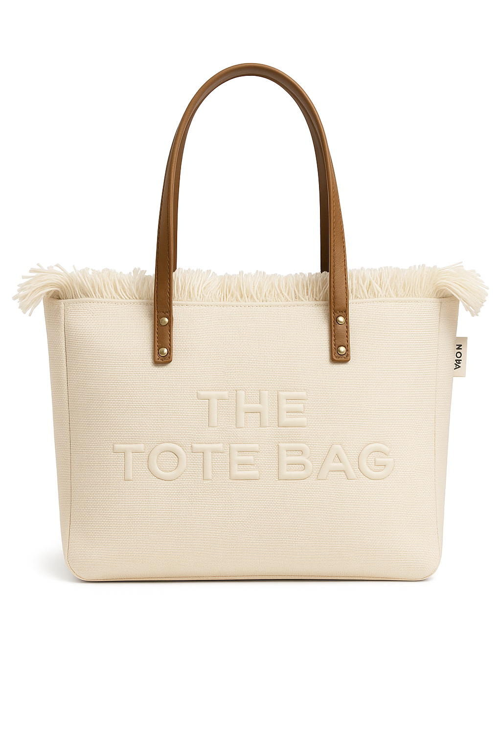The Tote Bag – Roomwitte shopper met franjerand en camel hengsels