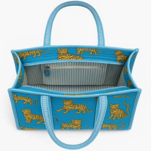 Tiger Joy Tote – Grote Blauwe Draagtas met Tijgerprint | MAPSY - Mapsy B.V