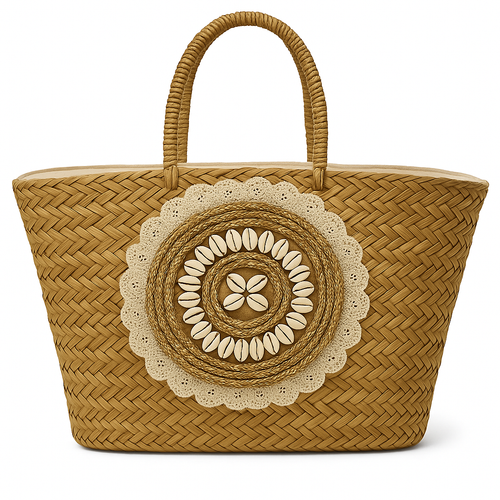 Rieten Shopper Naturel met Hart van Schelpen – Ibiza Romance - Mapsy B.V