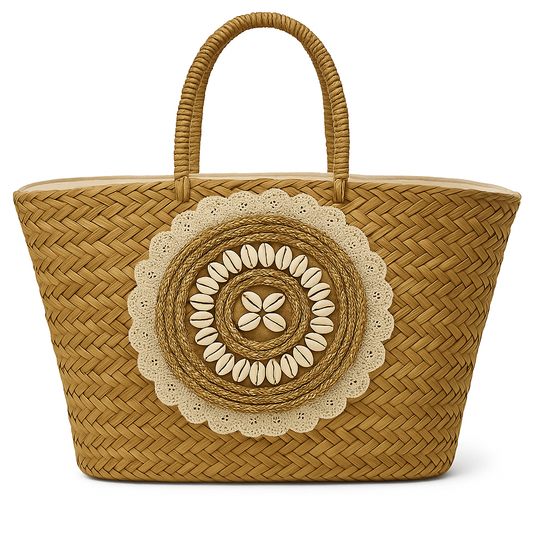 Rieten Shopper Naturel met Hart van Schelpen – Ibiza Romance - Mapsy B.V