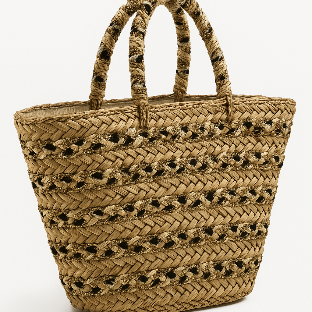 Gevlochten Ibiza Shopper met Gouden Draad – Natural Glam - Mapsy B.V