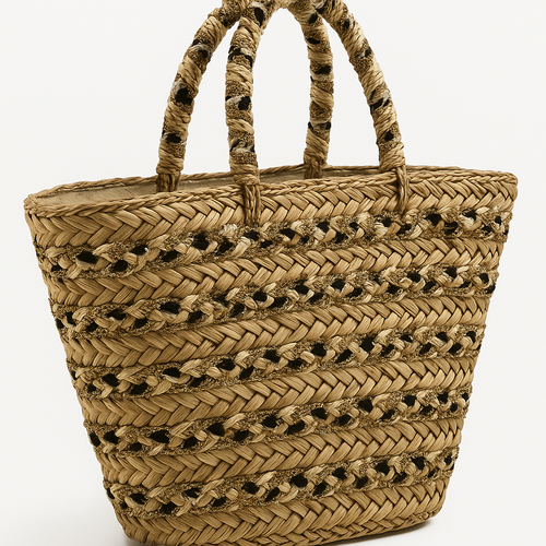 Gevlochten Ibiza Shopper met Gouden Draad – Natural Glam - Mapsy B.V