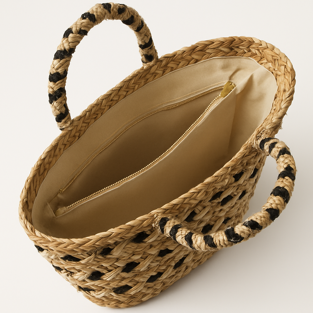 Gevlochten Ibiza Shopper met Gouden Draad – Natural Glam - Mapsy B.V
