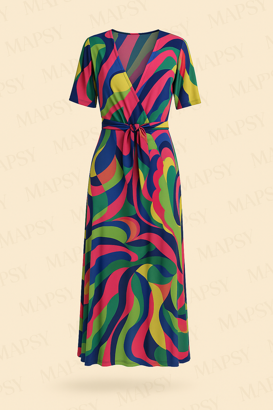 Angelle Milan - Lange travelstof jurk Multikleur - Travelstof - Rijk - Duurzaam In 5 maten - Mapsy B.V