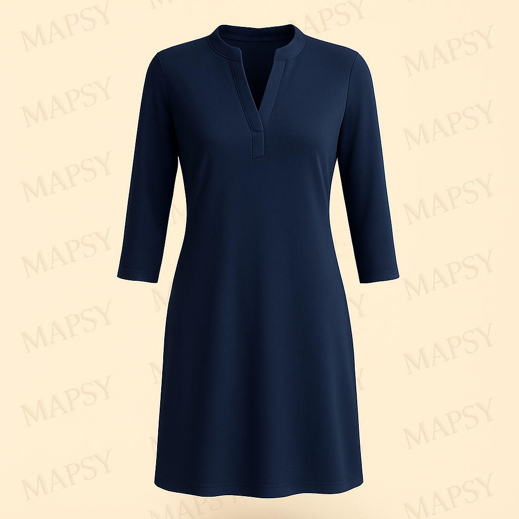 Angelle Milan – travelstof jurk – Navy donkerblauwe Jurk – Ademend – Kreukherstellend – Duurzame jurk - Mapsy B.V