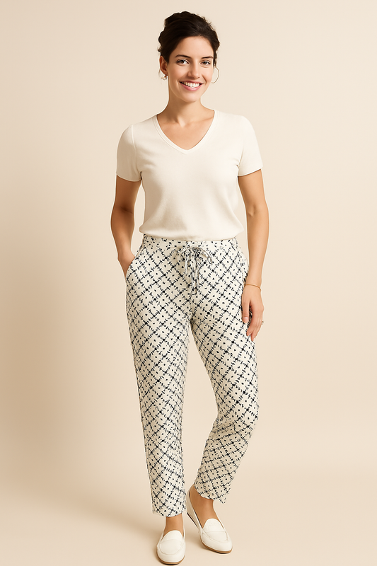 Angelle Milan Casual Broek - Wit met Ruiten - travelstof broek - Mapsy B.V