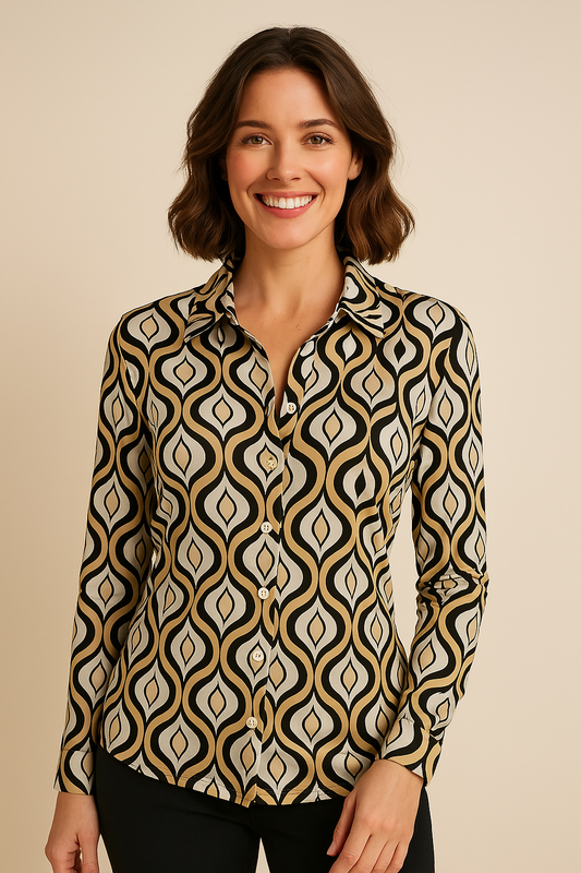 Angelle Milan - travelstof blouse - Tri-colour Gouden Blouse voor Dames - Travelstof - Comfort - Strijkvrij - Mapsy B.V