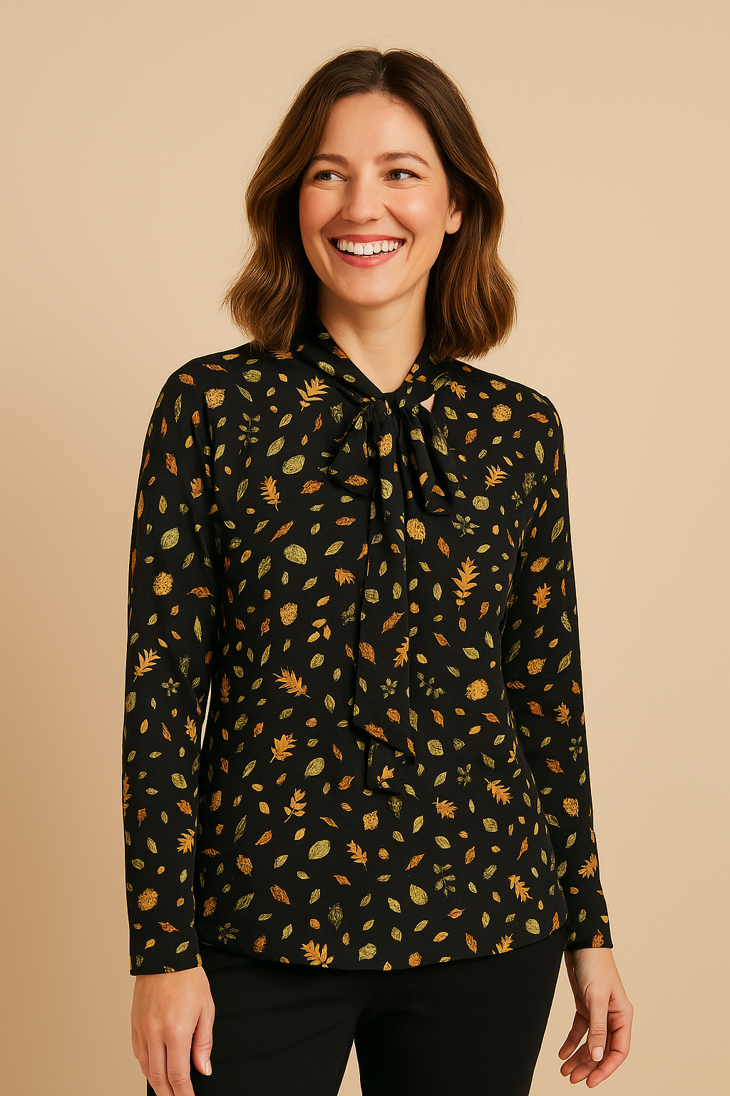 Angelle Milan – travelstof blouse – Fall print blouse met Koord – Ademend – Kreukvrij – Duurzame Blouse - Mapsy B.V