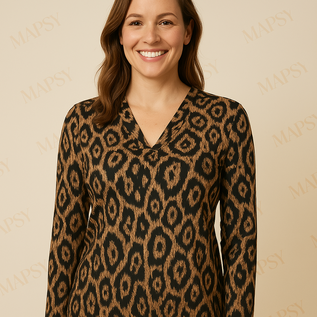 Angelle Milan – travelstof blouse – Panter blouse – Ademend – Kreukvrij – Duurzame Blouse - Mapsy B.V
