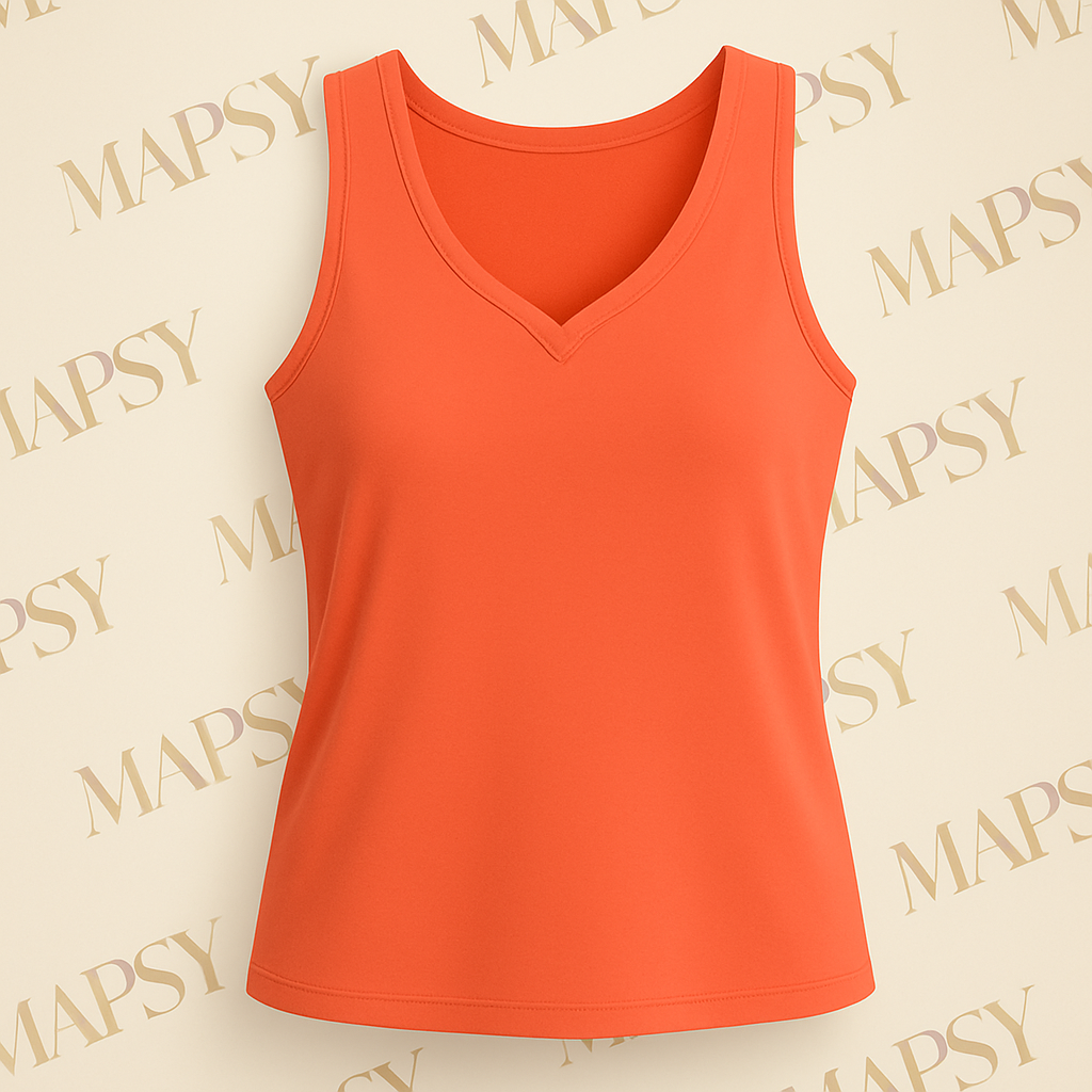 Stella Fiora Travel Top – Koraal Mouwloze Top met V-Hals (S t/m XXL).