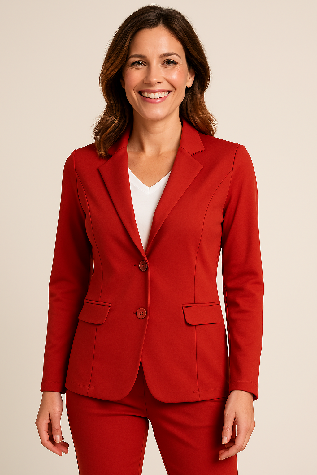 Angelle Milan – travelstof blazer voor dames – Rood Jasje met 2 knopen – Ademend – Kreukherstellend – Duurzaam - Mapsy B.V