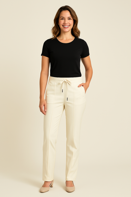 Angelle Milan - Casual travelstof broek - Creme - Travelstof - In 5 maten verkrijgbaar - Mapsy B.V