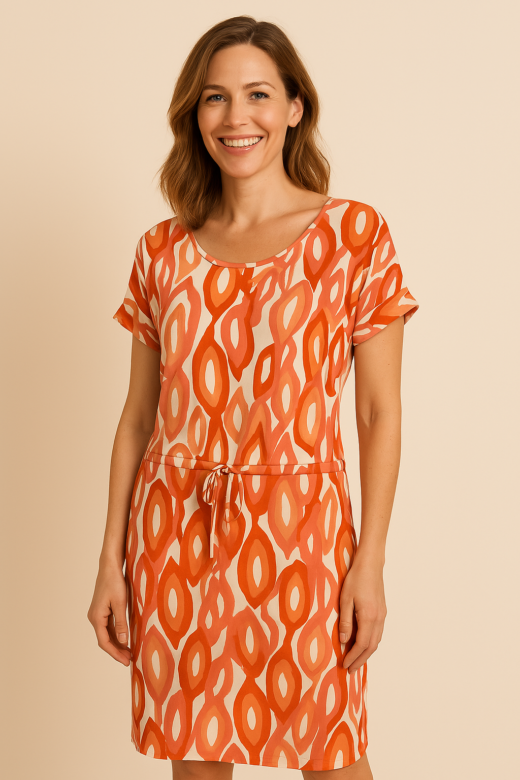 Angelle Milan – travelstof jurk – Rood/Oranje/Witte Strik Jurk – Ademend – Kreukherstellend – Duurzame jurk - Mapsy B.V