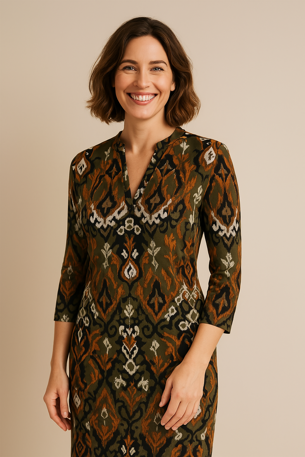 Angelle Milan - travelstof jurk - Bloemen print Oranje/Groen - Ademend - Kreukherstellend - Duurzame zomerjurk - in 5 maten! - Mapsy B.V