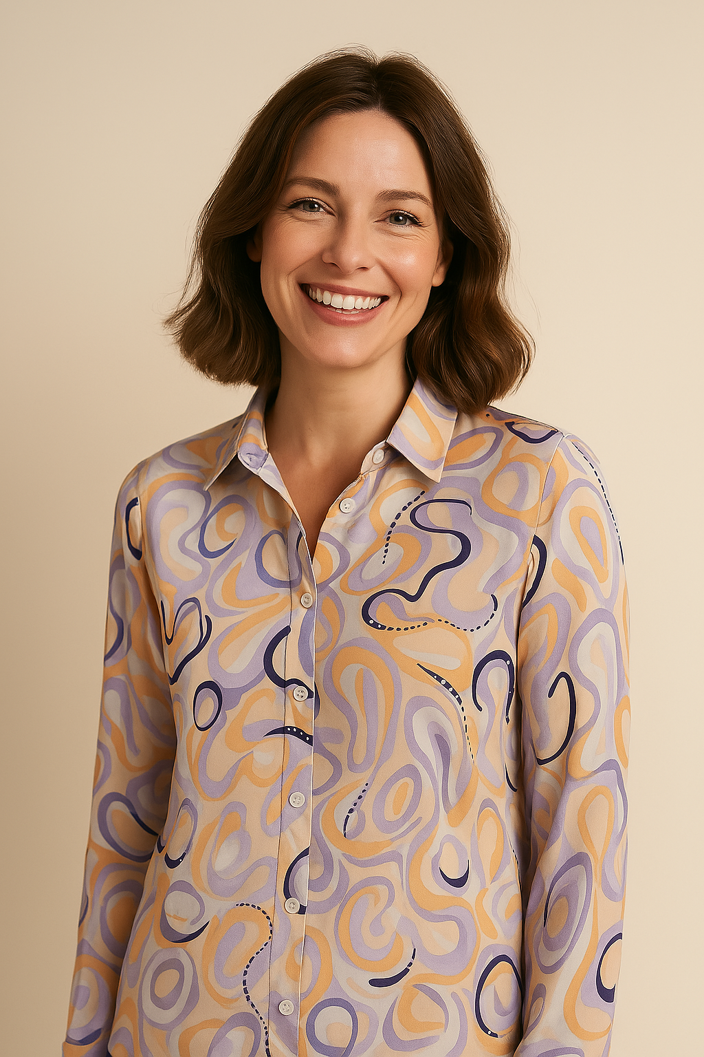 Angelle Milan - Lila/Oranje Blouse voor Dames - Travelstof - Ademend - Kreukherstellend - Duurzaam - in 5 maten! - Mapsy B.V