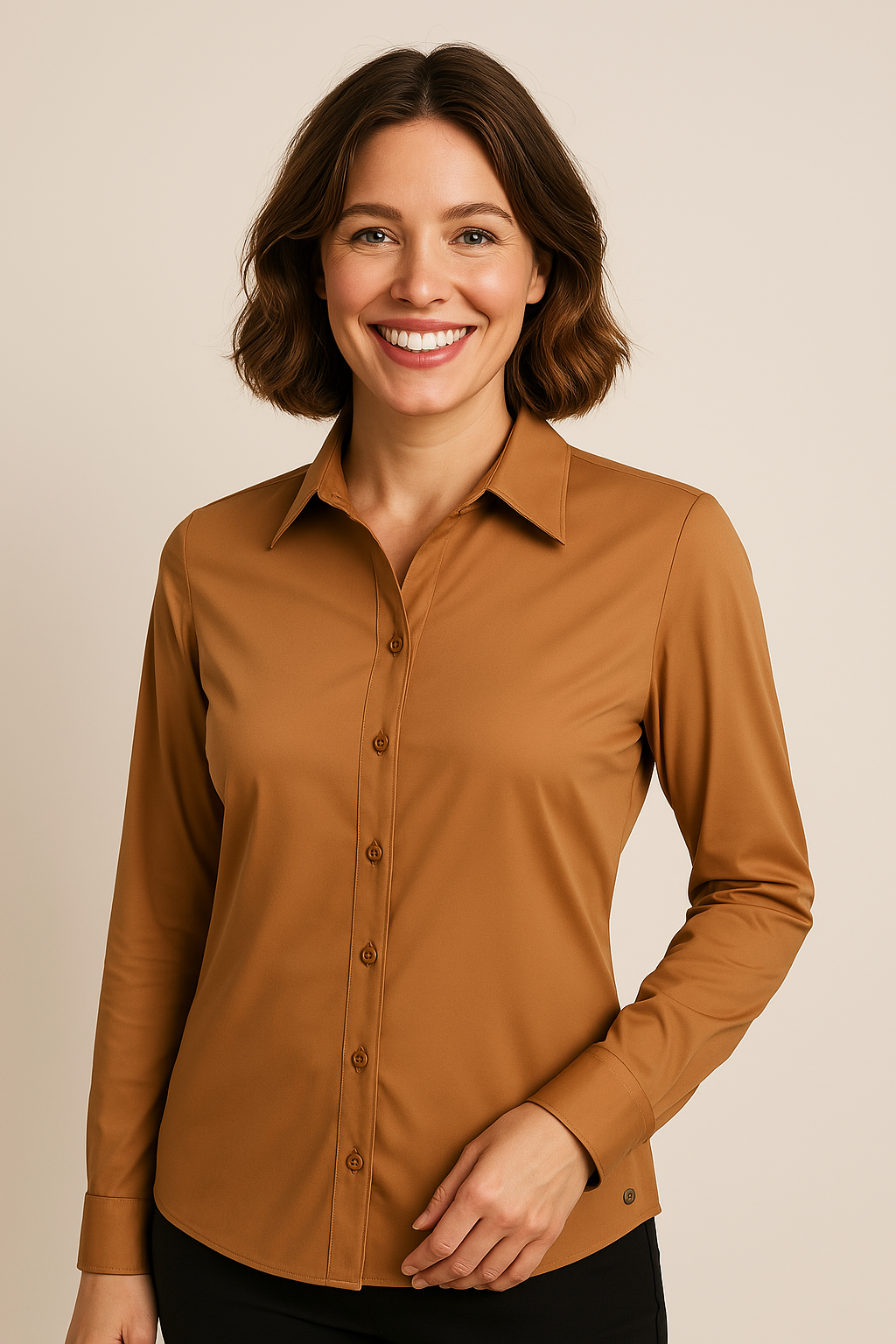 Angelle Milan – travelstof blouse – Oranje Casual Blouse – Ademend – Casual – Duurzame Blouse - Mapsy B.V
