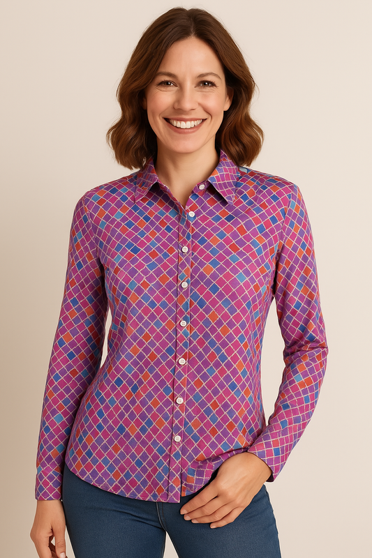 Angelle Milan - Paars/Roze travelstof Blouse voor Dames - Travelstof - Comfort - Strijkvrij - Duurzaam - In 5 maten! - Mapsy B.V