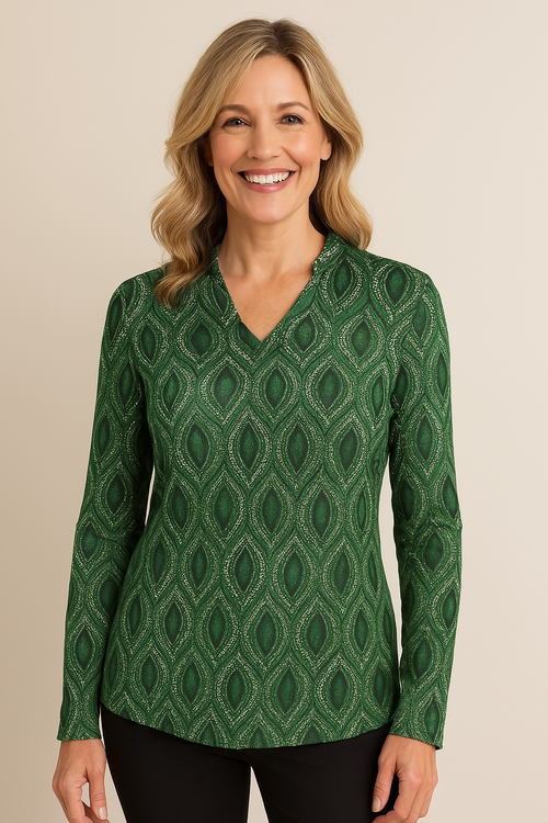 Angelle Milan – travelstof blouse – Groene glamour blouse – Ademend – Kreukvrij – Duurzame Blouse - Mapsy B.V