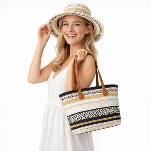 HS Strandsetje - Hoed + Tas - praktisch voor dagelijks gebruik - 5 kleuren - MODEL_FRONT
