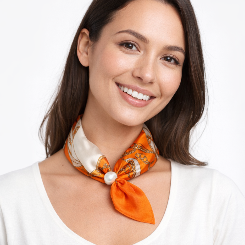 HS Parelsjaal - Satijnen Look met Magnetische Parel - veelzijdig te stylen - 7 kleuren - satijnlook - MODEL_FRONT