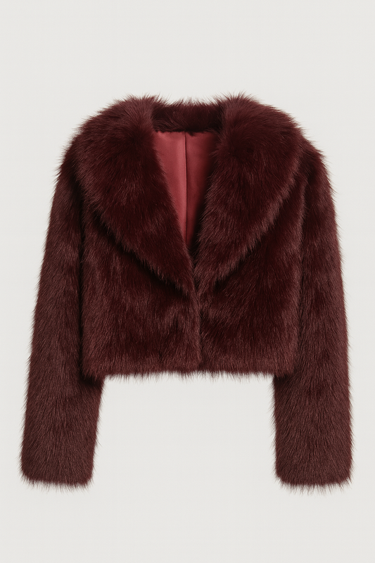 Faux Fur Dames Jas Bordeaux