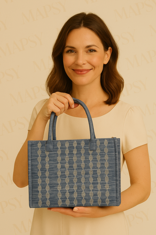 Denim Elegance Handtas – Handgemaakte Blauwe Draagtas met Borduursel | MAPSY - Mapsy B.V