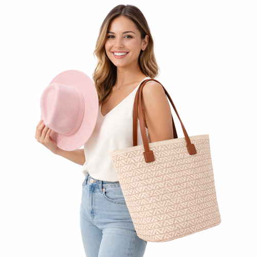 HS Strandsetje - Hoed + Tas - praktisch voor dagelijks gebruik - 5 kleuren - MODEL_FRONT