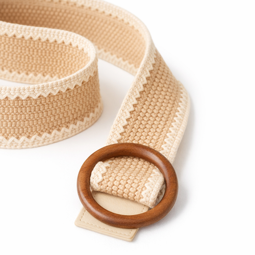 HS Riem - Kartelprint met Houten Gesp - verstelbare pasvorm - 3 kleuren - DETAIL