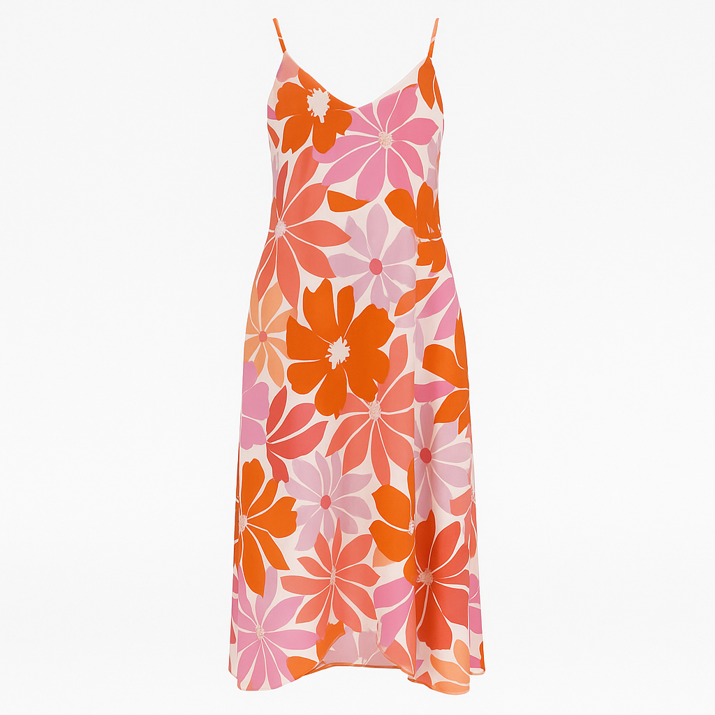 Angelle Milan Maxi Zomerjurk – Travelstof – Spaghetti Bandjes – V-Ruffle Onderzijde – Bloemenprint – S t/m XXL - Mapsy B.V