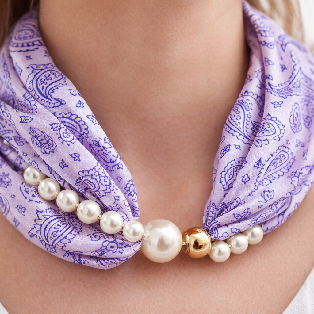HS Parelsjaal + Ketting - Incl. Magneet Parel Ketting! - 9 kleuren - parel detail - DETAIL
