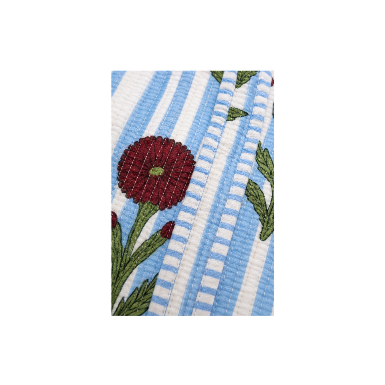 HS Dufflebag - Meerdere Prints - Blauw wit gestreept met rode bloemen - detail